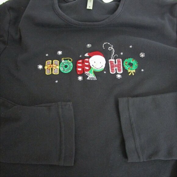CHRISTMAS Top T-Shirt Medium HO HO HO Bling Long Sleeve Santa Wreath Embellished - Picture 8 of 10